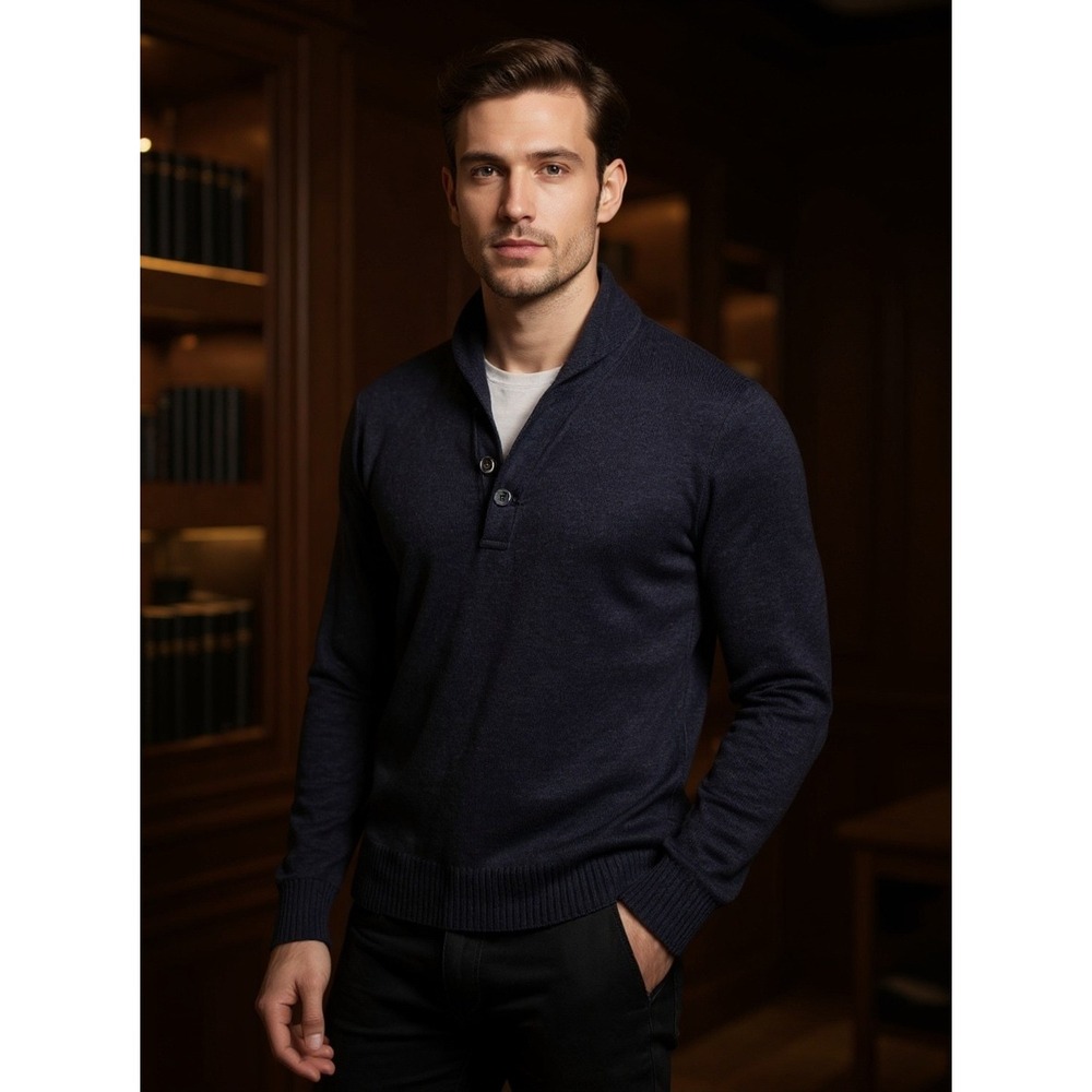 Pronto Uomo Mens XL Sweater Shawl Collar 100% Wool Button Front Knit‎